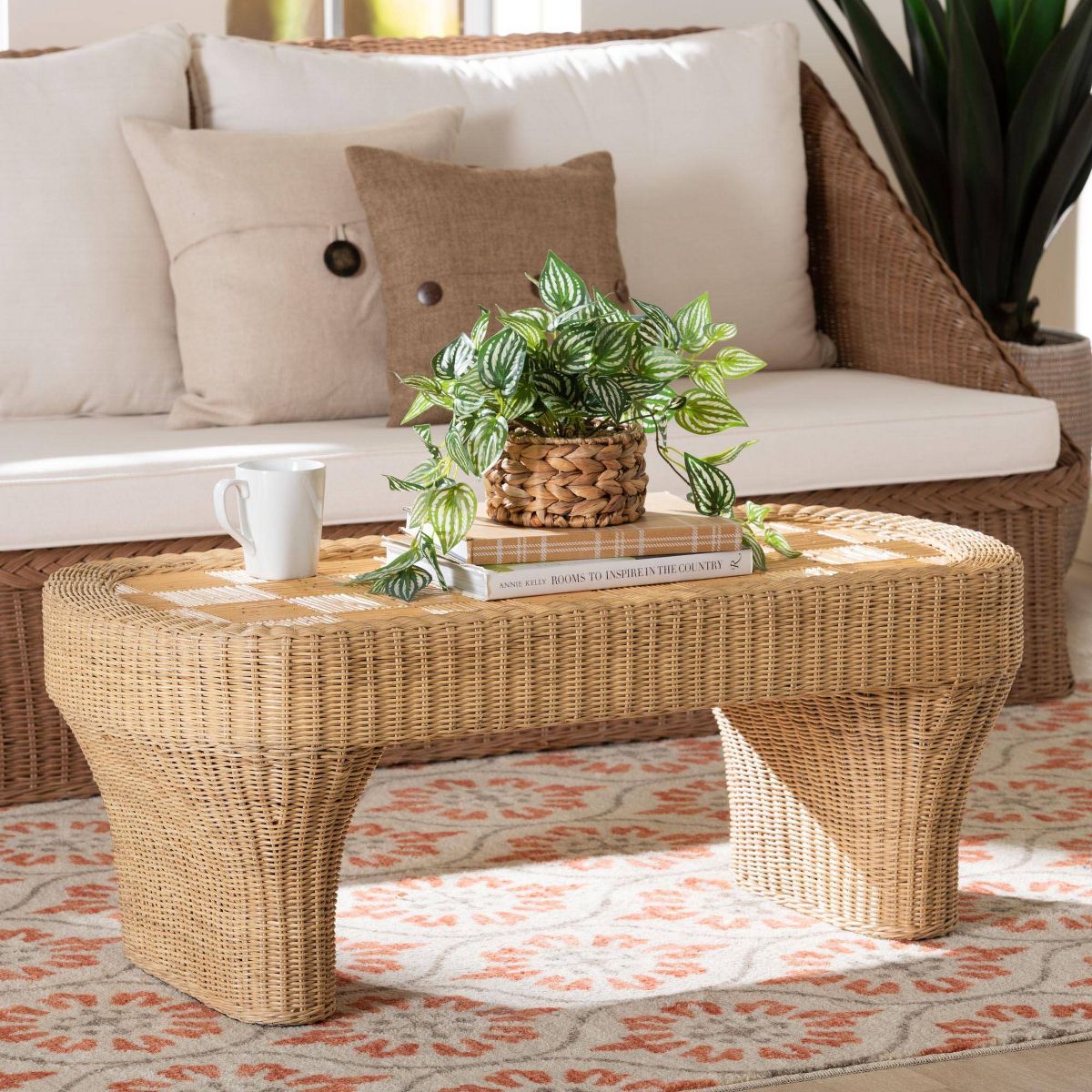 bali & pari 40.2" Irregular Canika Natural Rattan Coffee Table with Handwoven Wicker Brown - thumbnail 6