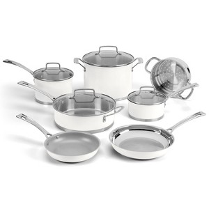 Cuisinart Matte 11pc Stainless Steel Cookware Set MW89-11 - White: Tempered Glass Lids, Ergonomic Handles, Dishwasher-Safe - 1 of 4