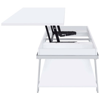 White High Gloss Rectangular Lift-Top Coffee Table with Storage