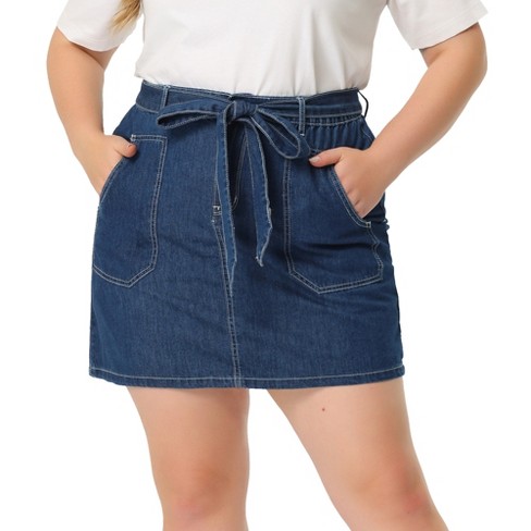 Agnes Orinda Women's Plus Size Denim Detachable Tie Button Front with Pocket Mini Jean Skirts - image 1 of 4