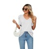 Coolmee Womens Summer Shirt V Neck Casual Tshirts Puff Sleeve Solid Color Tops - 4 of 4