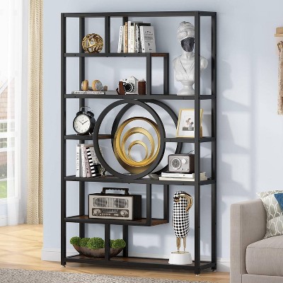 LITTLE TREE 72.44" 8 Tier Geometric Bookshelf Etagere Rustic Brown