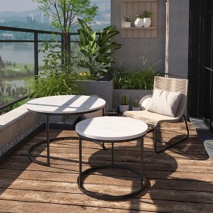 VYNXARIA Nesting Coffee Table Set of 2, 27.6" Round Industrial Wood Finish with Sturdy Metal Frame for Living Room, Bedroom, Balcony, Yard (WHITE) - 1 of 4