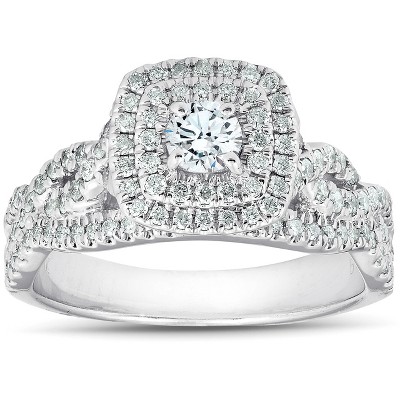 Pompeii3 3/4 Ct Diamond Cushion Halo Engagement Ring 14k White Gold