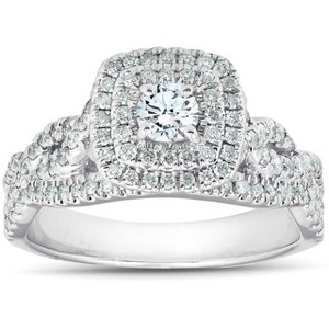 Pompeii3 3/4 Ct Diamond Cushion Halo Engagement Ring 14k White Gold - 1 of 4