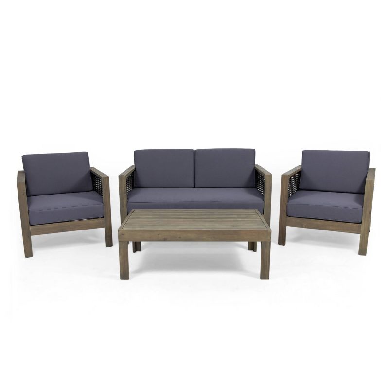 Linwood Outdoor 4 Seater Acacia Wood &#38; Wicker Chat Set - Gray/Dark Gray - Christopher Knight Home, 1 of 17