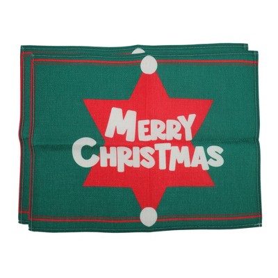 Unique Bargains Christmas Place Mats Linen Brown Green 13"x17.7" 2 Pcs