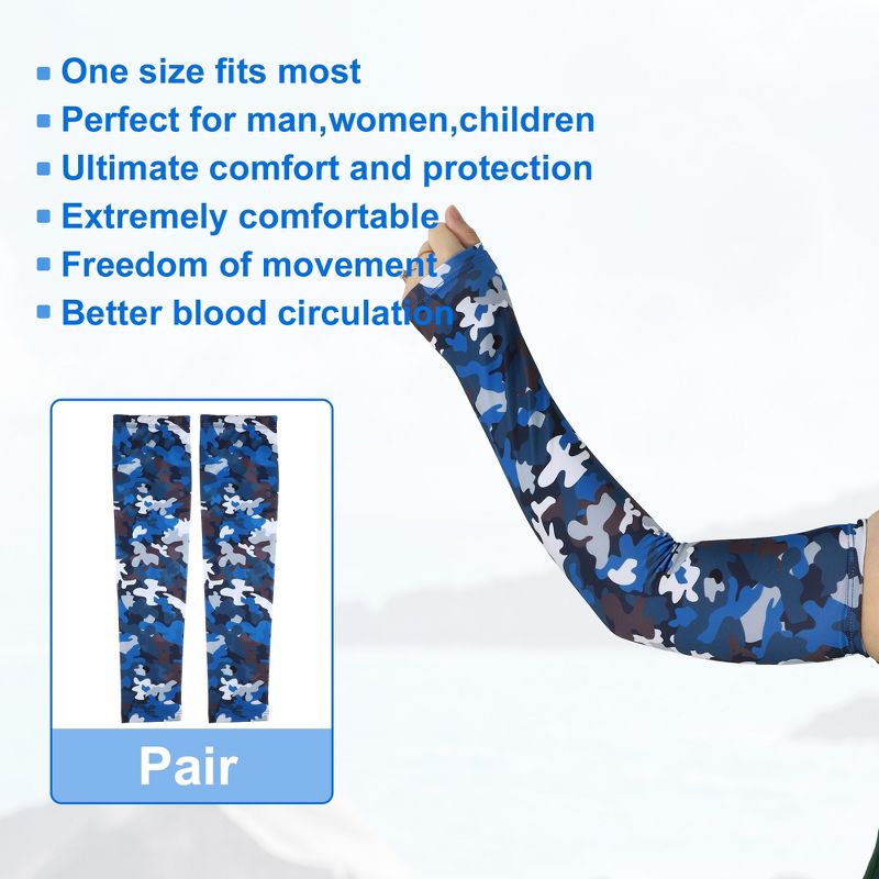 Unique Bargains Basketball Sports Camouflage Cooling Arm Elbow Compression Sleeve Blue 1 Pair, 5 of 7