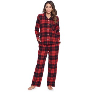 Ashford & Brooks Women's Flannel Plaid Pajamas Long Pj Set - 1 of 4