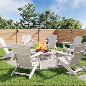 coucheta Modern HDPE Plastic Adirondack Chair Set of 6 - Oversize Weather Resistant Outdoor Patio Chairs with Wooden Textured, for Deck, Pool, Yard - 1 of 4