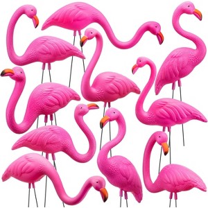 Joyfy 10 Pack Small Yard Flamingo Decor Set, Mini Pink Flamingo Yard Decorations for Sidewalks, Outdoor Garden, Luau Party Gift, Tropical Party Decor - 1 of 4