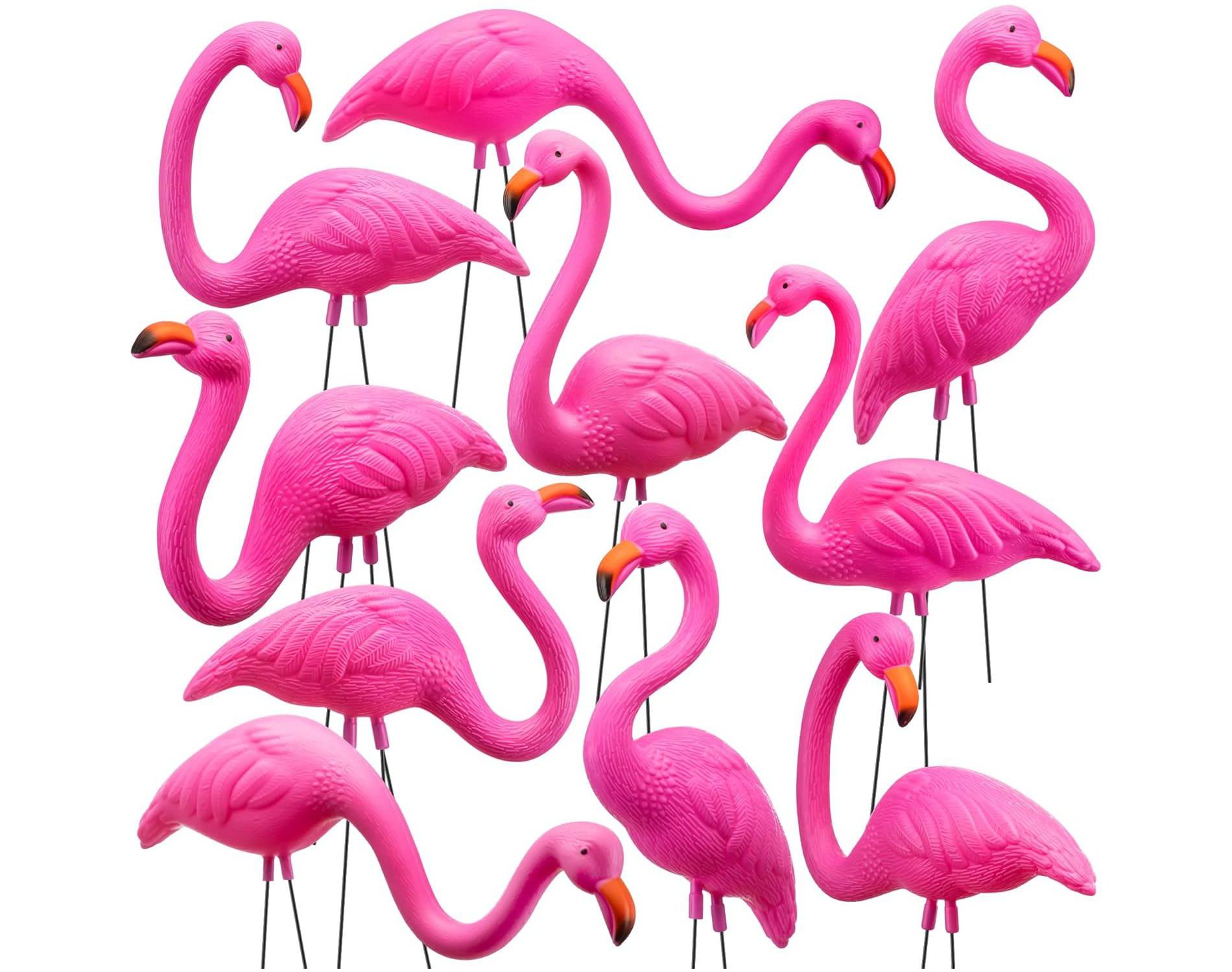 Joyfy 10 Pack Small Yard Flamingo Decor Set, Mini Pink Flamingo Yard Decorations for Sidewalks, Outdoor Garden, Luau Party Gift, Tropical Party Decor