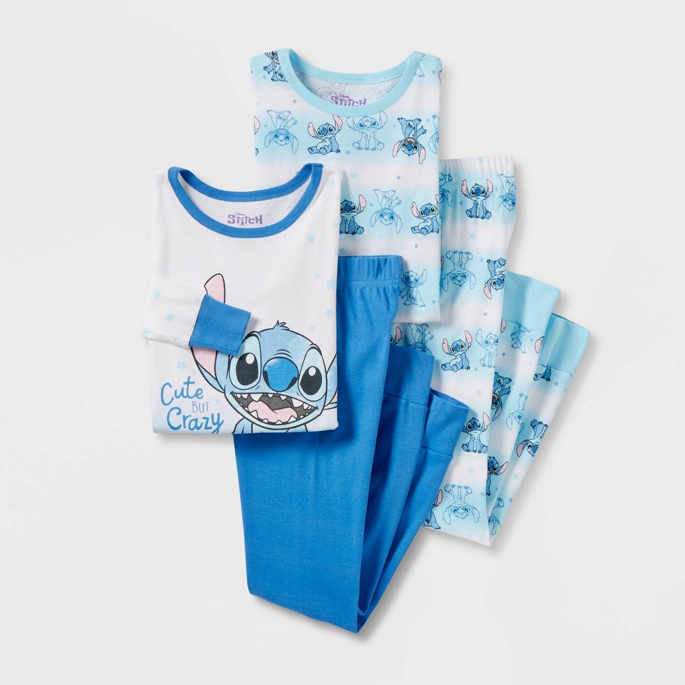 Girls' Lilo & Stitch 4pc Snug Fit Long Sleeve Pajama Set - White 6