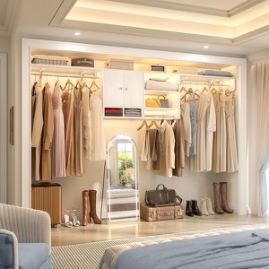 Besiost Washer and Dryer Storage Shelves with Hanging Rod, Laundry Cabinet with Shelves, Reversible Cabinet with Door & Shelf Tower - 1 of 4