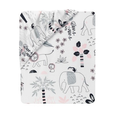 White Cotton Jungle Print Toddler Crib Sheet Set