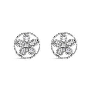 Haus of Brilliance Silver Diamond Accent Star and Wheel Milgrain Style Stud Earrings - 1 of 4