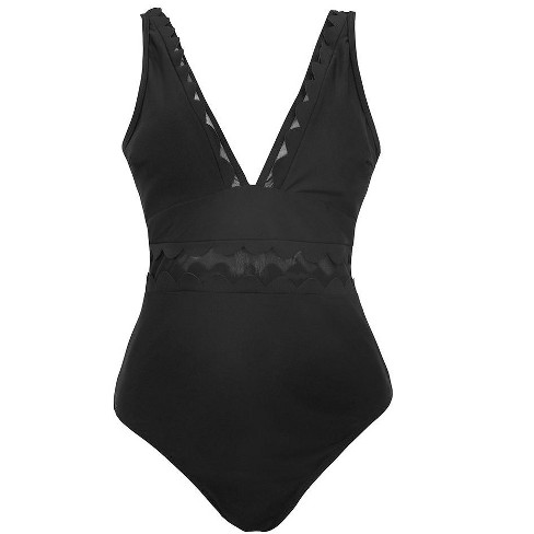 Women S Solid Black V Neck One Piece Swimsuit Cupshe X Small Black Target