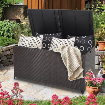 Mix Brown Wicker 175 Gallon Deck Storage Box with Wheels
