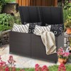 Tangkula 175 Gallon Deck Storage Box Outdoor Mix Brown Wicker Storage Bin w/ Zippered Liner & 2 Universal Wheels Safe Pneumatic Rod - 3 of 4