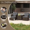Tangkula Set of 5 Rattan Furniture w/ 2 Wicker Ottomans & Tempered Glass Coffee Table Patio Gray - 2 of 4
