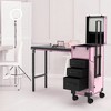 New Upgrade Rolling Manicure Table Foldable Nail Desk With 3 Drawers, Mirror & Nail Polish Organizer - Pink - 2 of 4