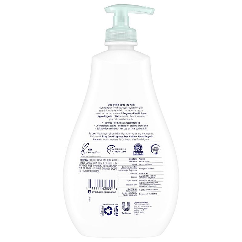 Baby Dove Fragrance Free Moisture Sensitive Skin Hypoallergenic Wash - 20 fl oz, 4 of 15