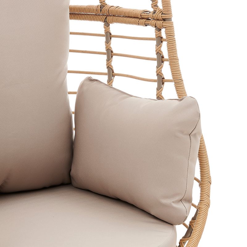 Barton Outdoor Rattan Wicker Swivel Basket Egg Chair Lounge Chair with Cushion, Beige, 5 of 7