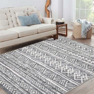 Living Room Vintage Rug, Washable Farmhouse Geometric Area Rug, Non-Slip Backing, Soft Foldable Accent Carpet for Bedroom - 1 of 4