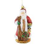 Huras Santa With Skis  -  1 Glass Ornament 6.00 Inches -  Ornament Mushroom Downhill  -  Hf606  -  Glass  -  Red