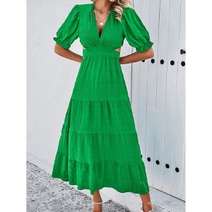 Women's Boho Floral Print Square Neck Beach Party Flowy Ruffle Midi Dress - 1 of 4