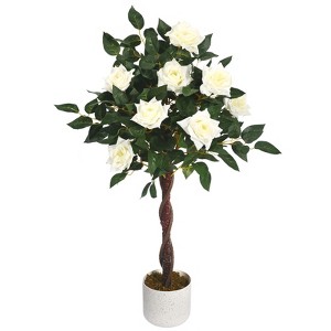 Orieon 3FT Artificial Rose Tree, Faux White Rose Bushes in Black Pots ...