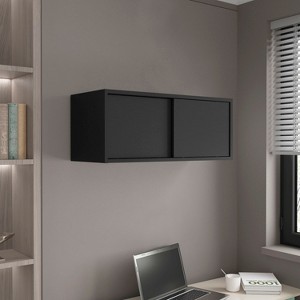 Wall Cabinet 13" H, 2 Sliding doors, 1 Shelf, Black - 1 of 4