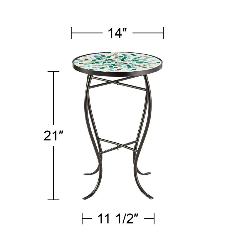 Teal Island Designs Modern Black Round Outdoor Accent Side Tables 14" Wide Set of 2 Aqua Green Mosaic Tabletop Front Porch Patio Home House, 4 of 8
