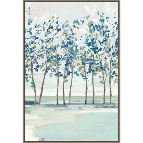 47 X 47 Canvas Landscape Trees Framed Wall Art With Silver Frame White -  Olivia & May : Target