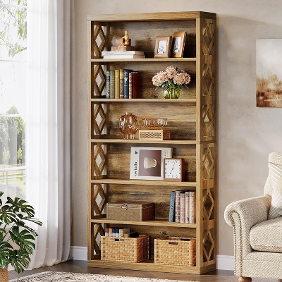 Tribesigns 74.8" Tall Bookcase, 7-Tier Industrial Bookshelf with Storage, Open Storage Shelves for Home Office, Living Room, Bedroom, Brown