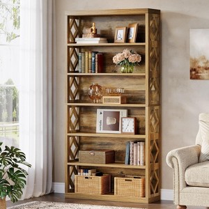 Tribesigns 74.8" Tall Bookcase, 7-Tier Industrial Bookshelf with Storage, Open Storage Shelves for Home Office, Living Room, Bedroom, Brown - 1 of 4
