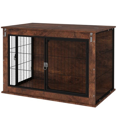 Large Rustic Brown Veneer Dog Crate Table