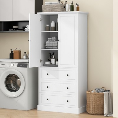 TiramisuBest Freestanding Bathroom Storage Cabinet with Doors & 3 Large Drawers, Adjustable Shelves