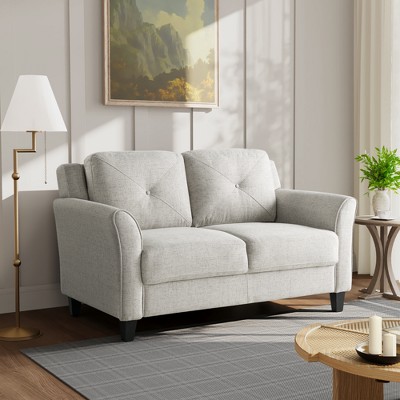 Beige Tufted Microfiber Loveseat with Flared Arms