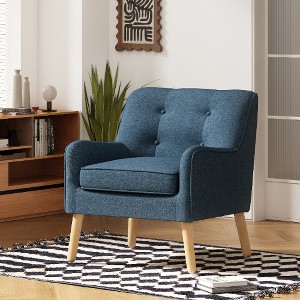Lyngins Mid-Century Modern Tufted Accent Chair with Birch Wood Legs & Extra Padded Cushion, Comfy Armchair, Retro Sofa Chair for Living Room/Office - 1 of 4