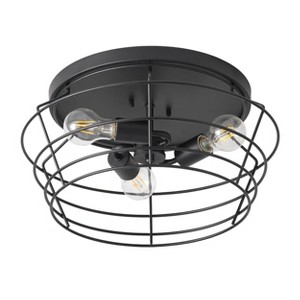 Industrial Flush Mount Ceiling Light, Black Metal Cage 3-Light Fixture, Modern Farmhouse Vintage Light - 1 of 4