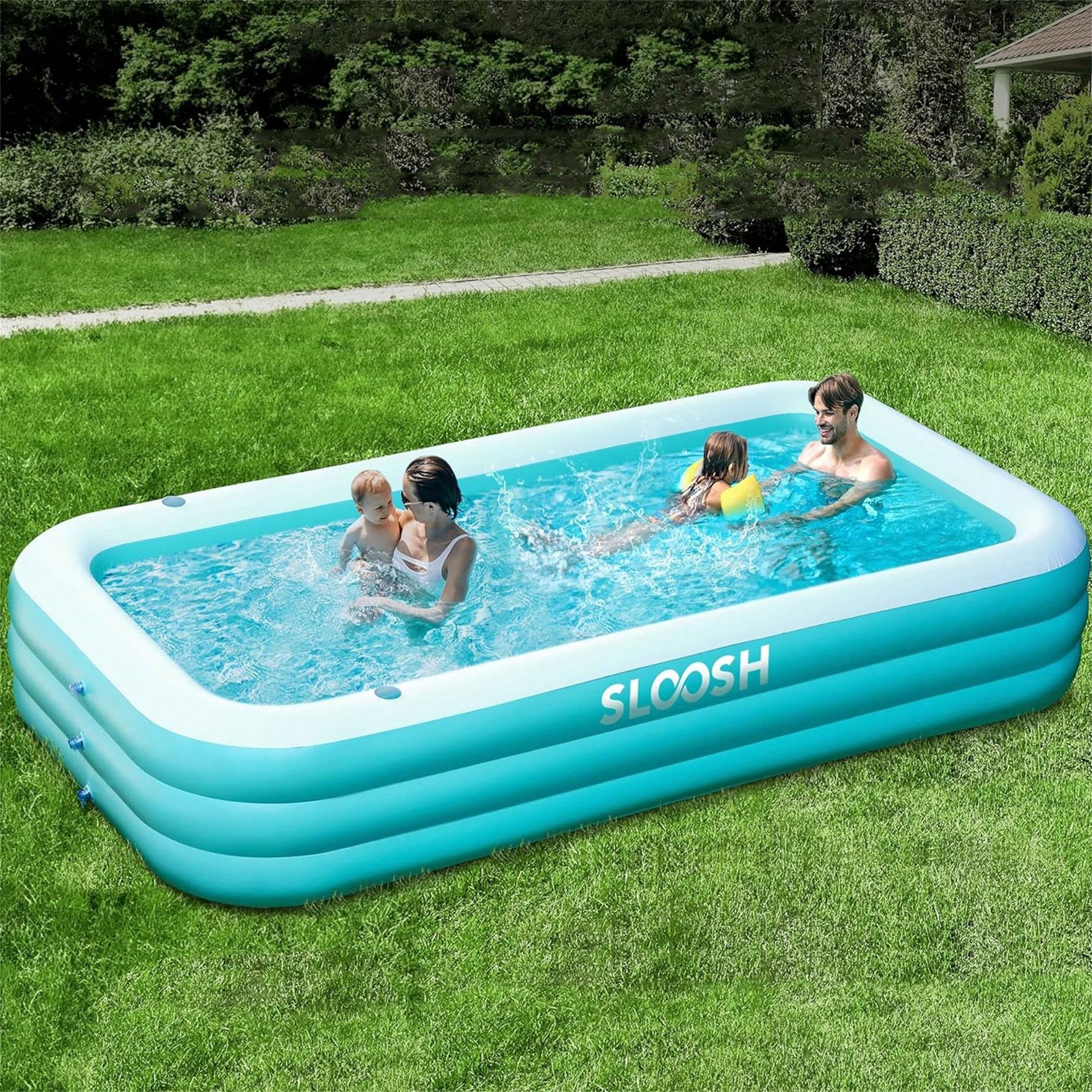 Joyfy Inflatable Swimming Pool with Seats, 120 x 72 x 22" Family-Sized Inflatable Pool for Kids Family Summer Water Party Backyard Garden Lawn Fun - C