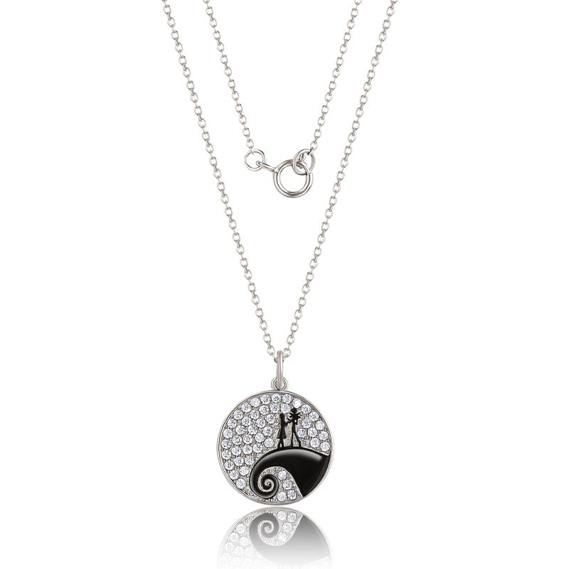 Disney The Nightmare Before Christmas Womens Sterling Silver and Cubic Zirconia Jack and Sally Moon Necklace, 18'', 5 of 6