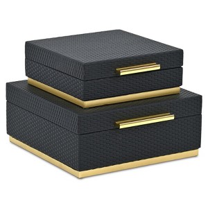HomeRoots Set of Two Black And Gold Square Nesting Decorative Storage Boxes With Lids - 1 of 4