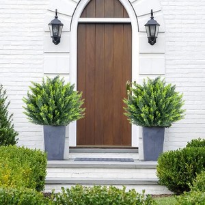 43.3 Inch Artificial Topiary Ball Tree with Spike,Artificial Cedar Tree for Home Decor, Indoor and Outdoor, Set of 2 - 1 of 4