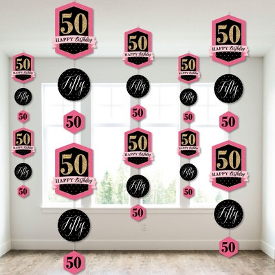 Big Dot of Happiness Chic 50th Birthday - Pink, Black and Gold - Birthday Party DIY Dangler Backdrop - Hanging Vertical Decorations - 30 Pieces