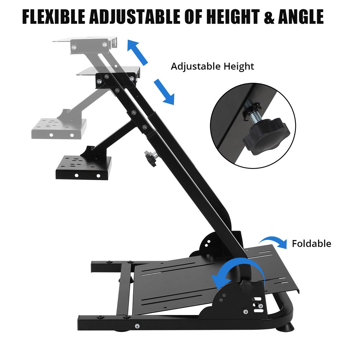Adjustable Collapsible Racing Steering Wheel Stand – Sturdy Steel, Tilt Function, Compatible – Includes Steering Wheel Bracket - thumbnail 7