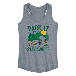 Women's - Peanuts - Park It And Stay Awhile Graphic Racerback Tank - 1 of 4