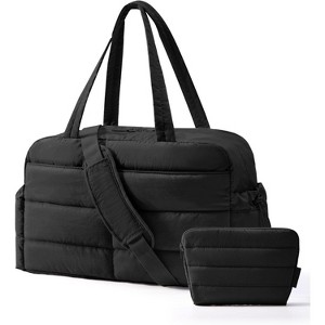 Lightweight Puffer Duffle Bag for Women, 31L Quilted Weekender Overnight Carry-On Tote with Cosmetic Bag - 1 of 4