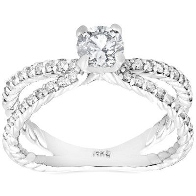Pompeii3 1 ct Diamond Split Shank Braided Engagement Ring 14k White Gold